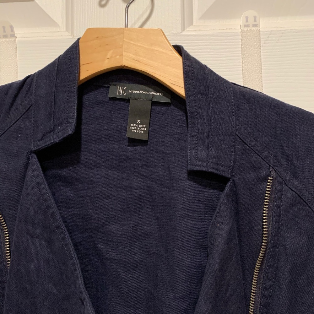 Linen navy draped jacket - Picture 3 of 3